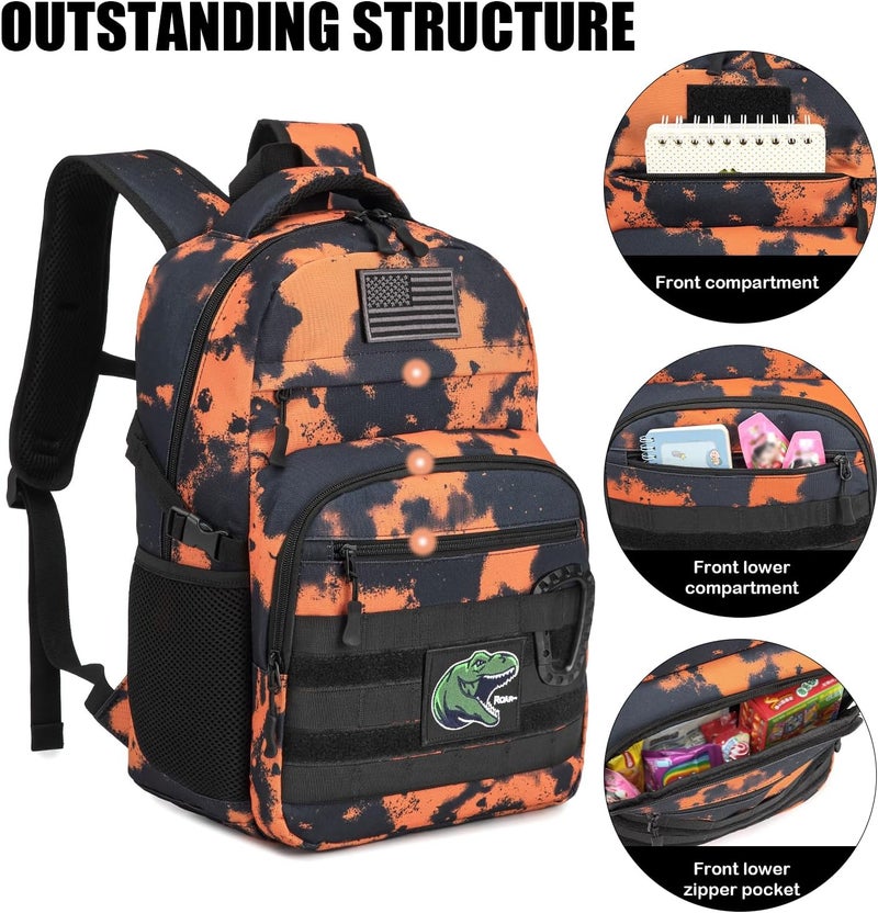 SunForMorning Kids Tactical Backpack Army Molle Bookbag Military Boys Backpack for School, Outdoor, Camping (Includes 2 Patches+1Carabiner), Mars CM - Image 3